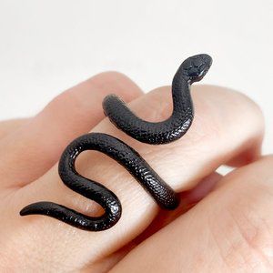 Black Snake Ring | Adjustable Gothic Metal Serpent Wrap Black Witchy Jewelry